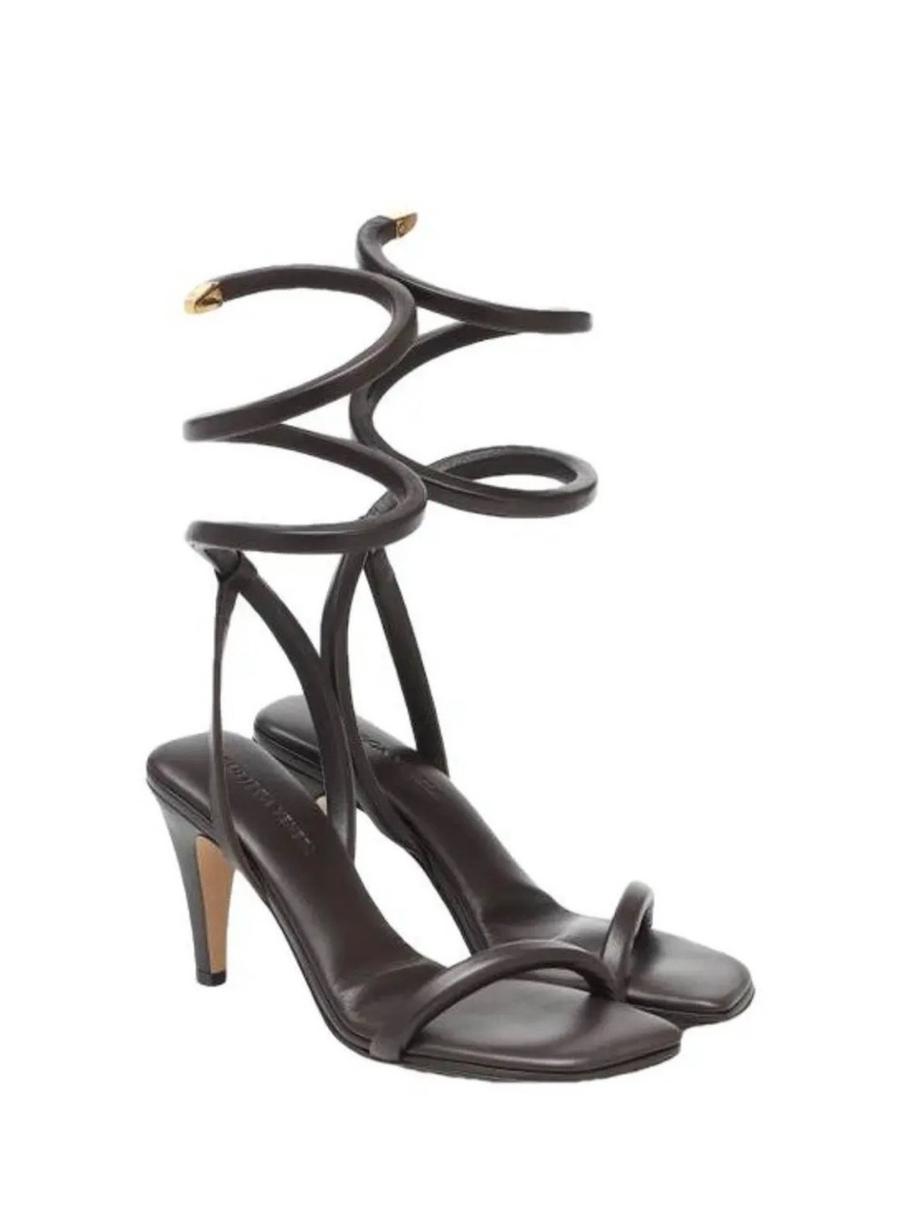 Bottega Veneta Dark Brown Spiral Wrap Heeled Sandals